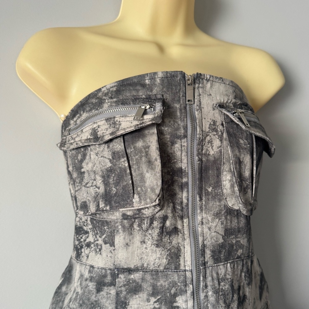 Zara Strapless Dress Cargo Utility Midi Camo Print body con NWT XS Blogger Fave - Picture 5 of 11